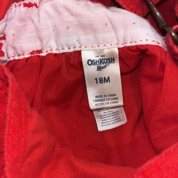 Oshkosh Bgosh Skirtall Girls Size 18m Red Corduroy Flower Tulle Overalls Dress - Picture 5 of 6
